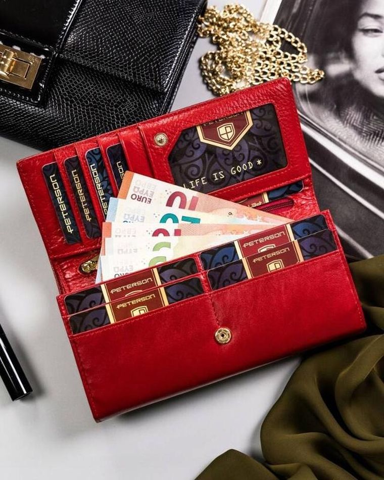 Portfel, czerwony, skórzany, RFID, Peterson