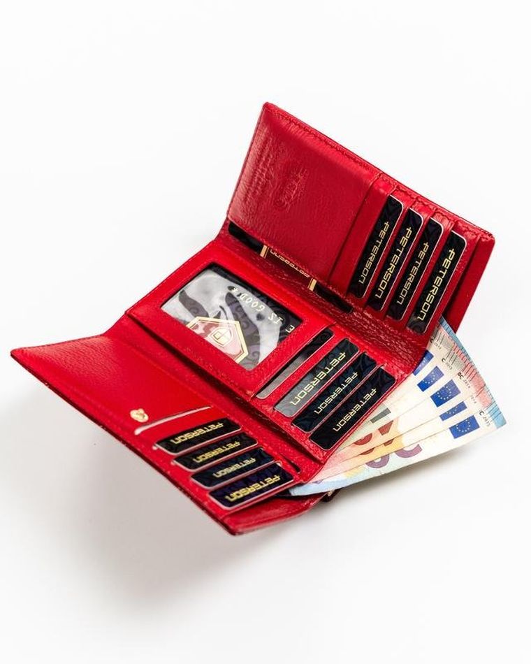 Portfel, czerwony, skórzany, RFID, Peterson