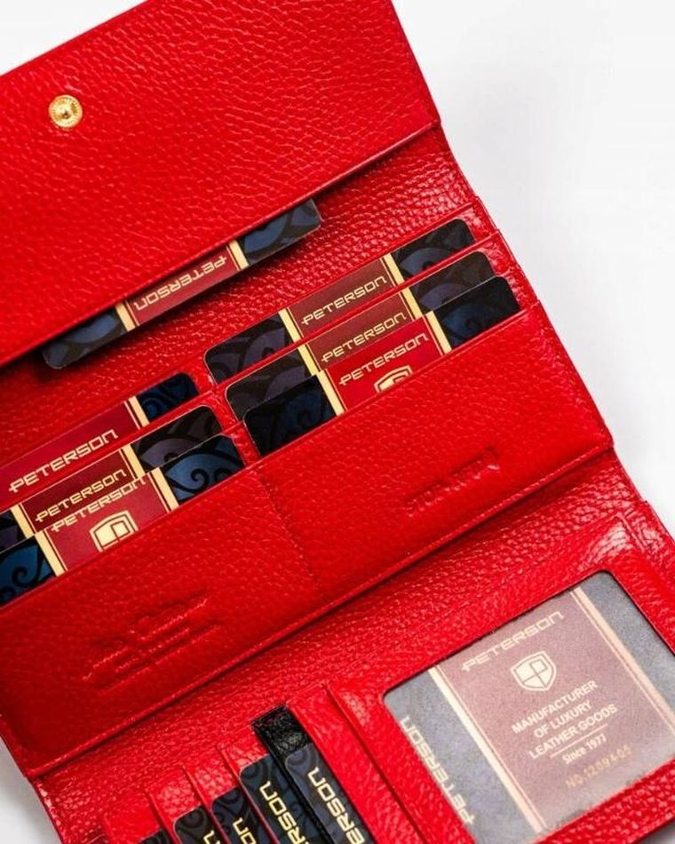 Portfel, czerwony, skórzany, RFID, Peterson