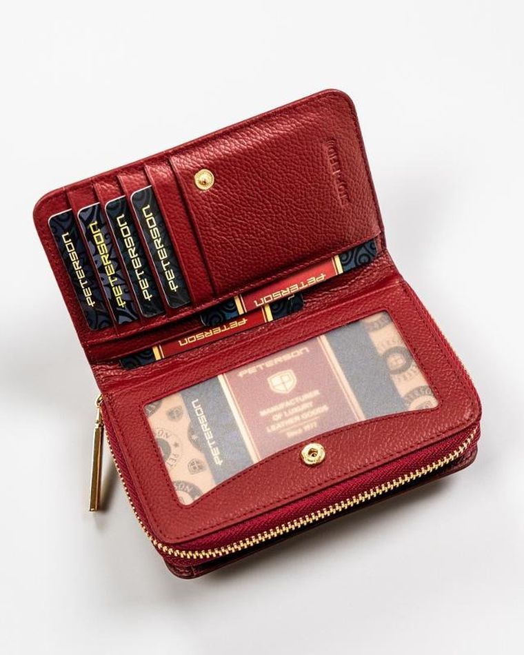 Portfel, czerwony, skórzany, RFID, Peterson