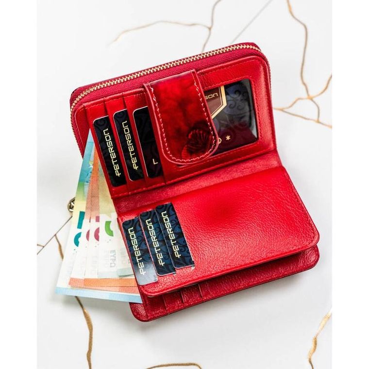 Portfel, czerwony, skórzany, RFID, Peterson