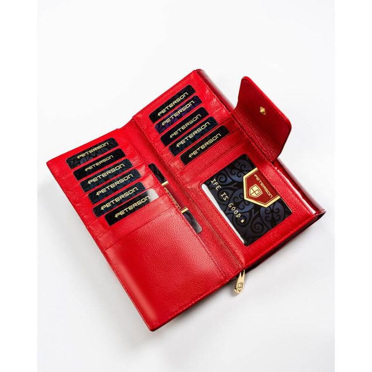 Portfel, czerwony, skórzany, RFID, Peterson