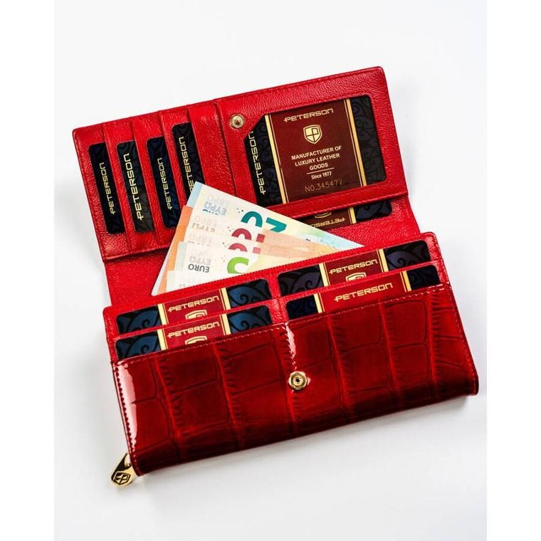 Portfel, czerwony, skórzany, RFID, Peterson