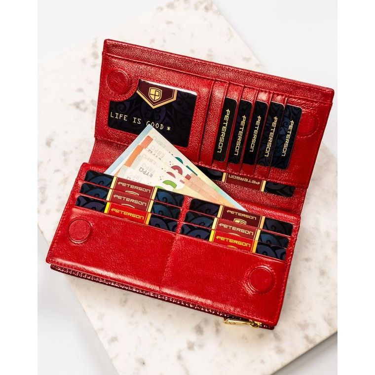 Portfel, czerwony, skórzany, RFID, Peterson