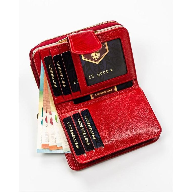 Portfel, czerwony, skórzany, RFID, Peterson