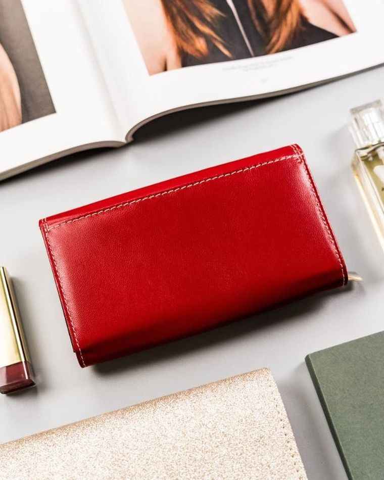 Portfel, czerwony, skórzany, RFID, Rovicky