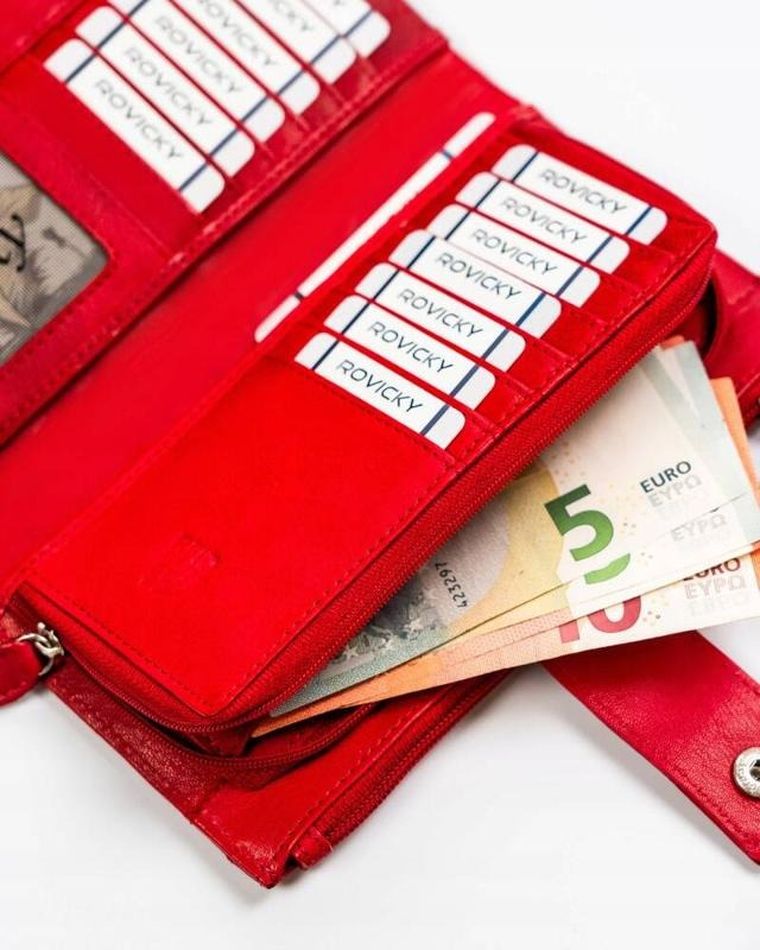 Portfel, czerwony, skórzany, RFID, Rovicky