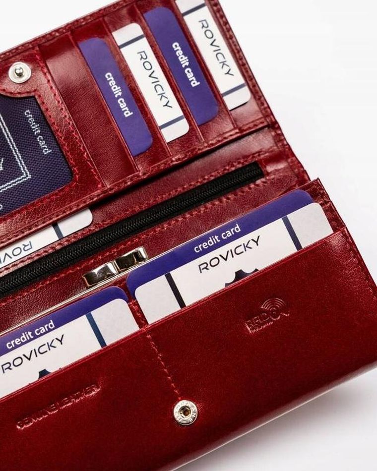 Portfel, czerwony, skórzany, RFID, Rovicky