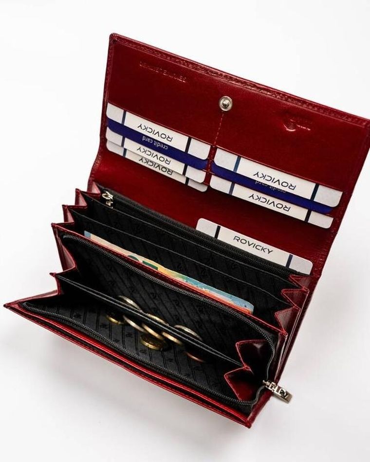 Portfel, czerwony, skórzany, RFID, Rovicky