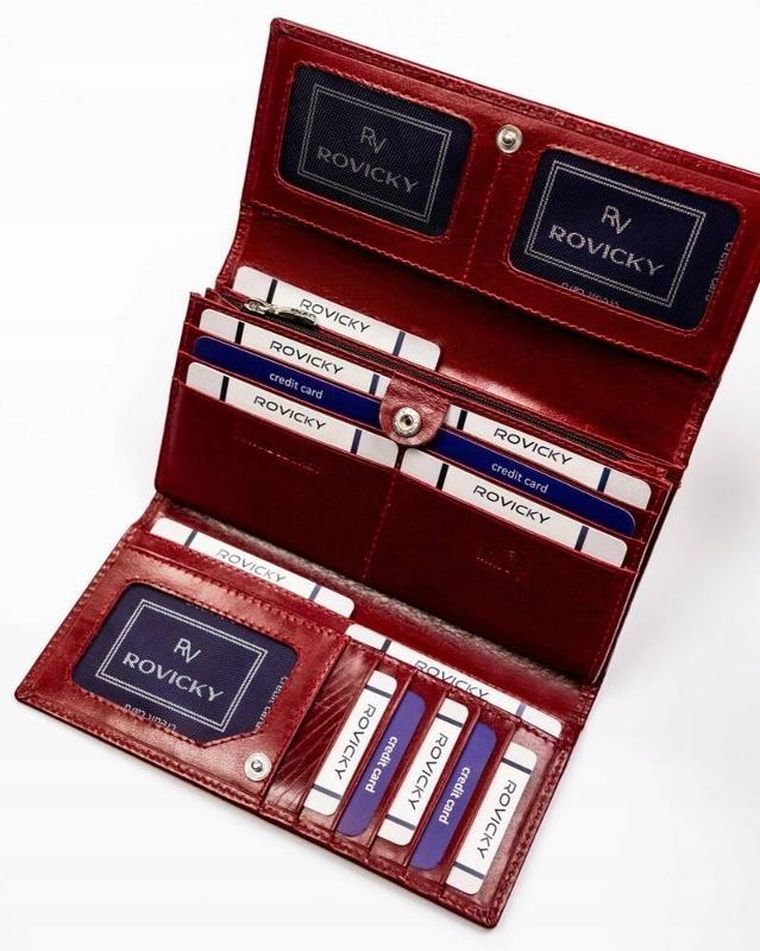 Portfel, czerwony, skórzany, RFID, Rovicky