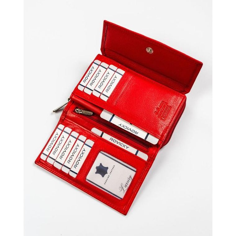 Portfel, czerwony, skórzany, RFID, Rovicky