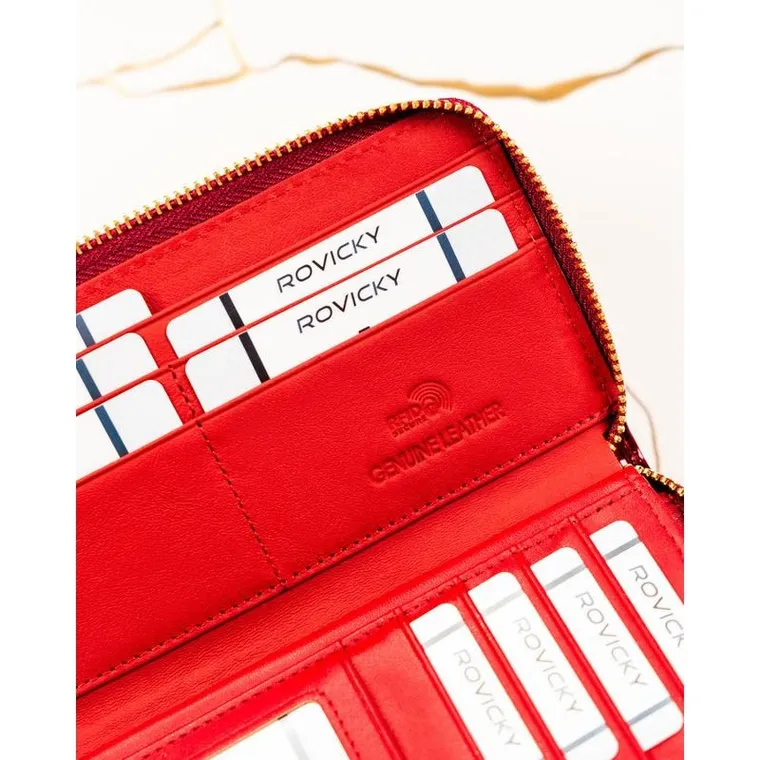 Portfel, czerwony, skórzany, RFID, Rovicky