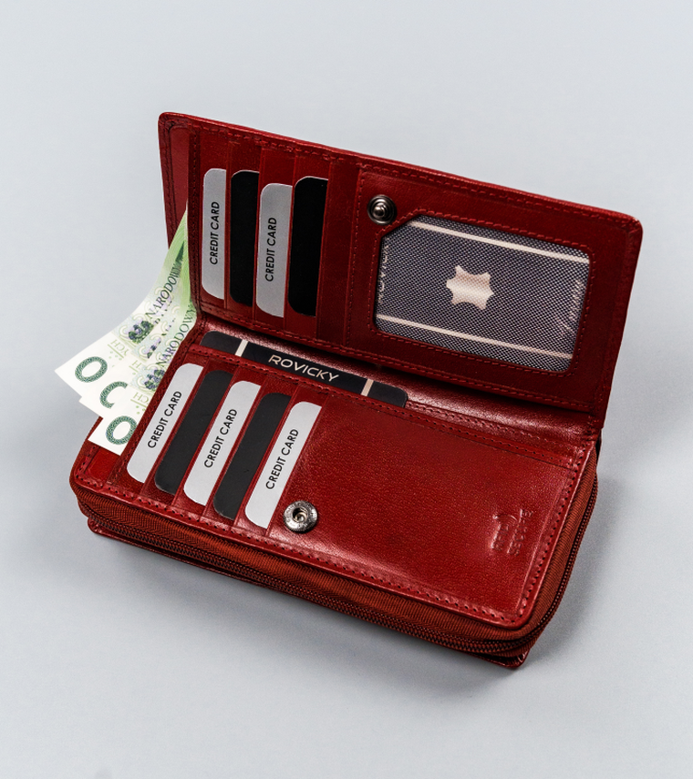 Portfel, czerwony, skórzany, Rovicky