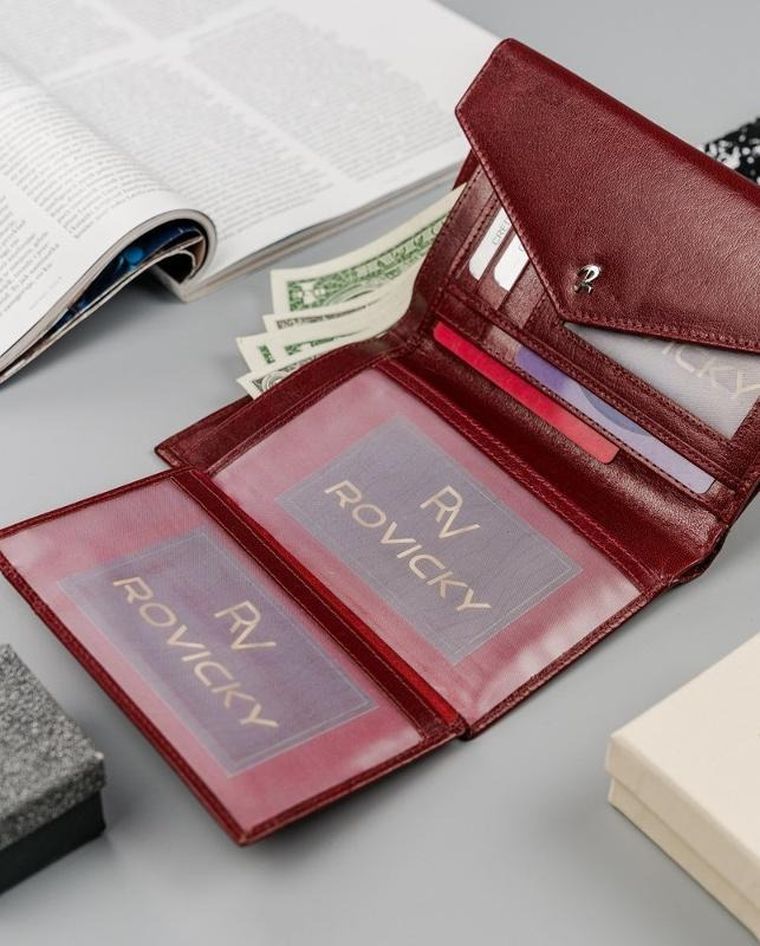 Portfel, czerwony, skórzany, Rovicky
