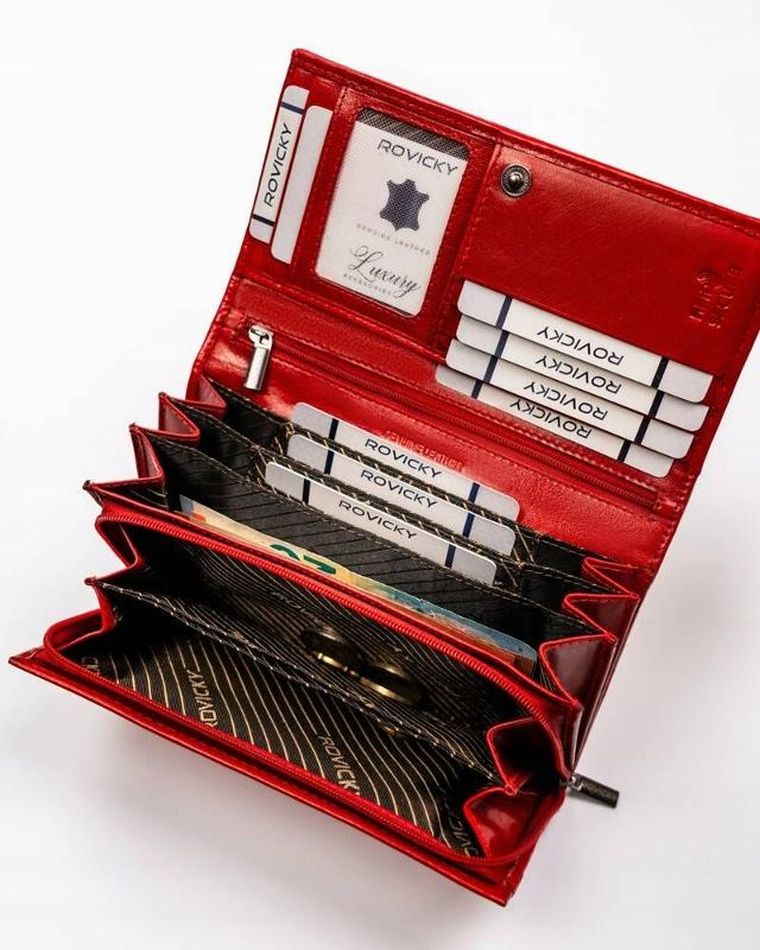 Portfel, czerwony, skórzany, Rovicky