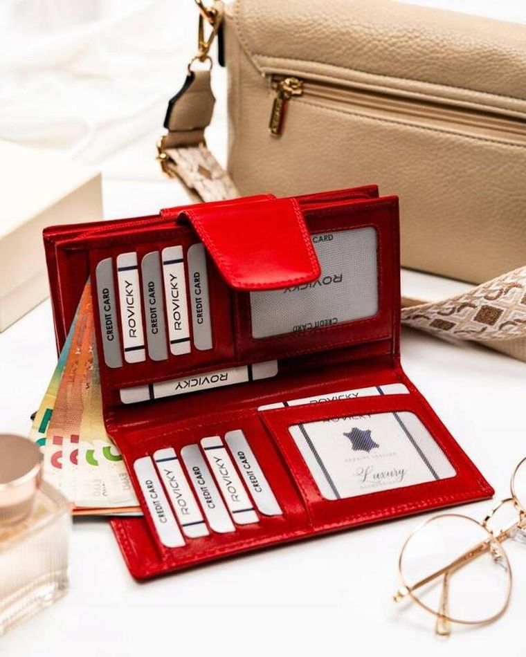 Portfel, czerwony, skórzany, Rovicky