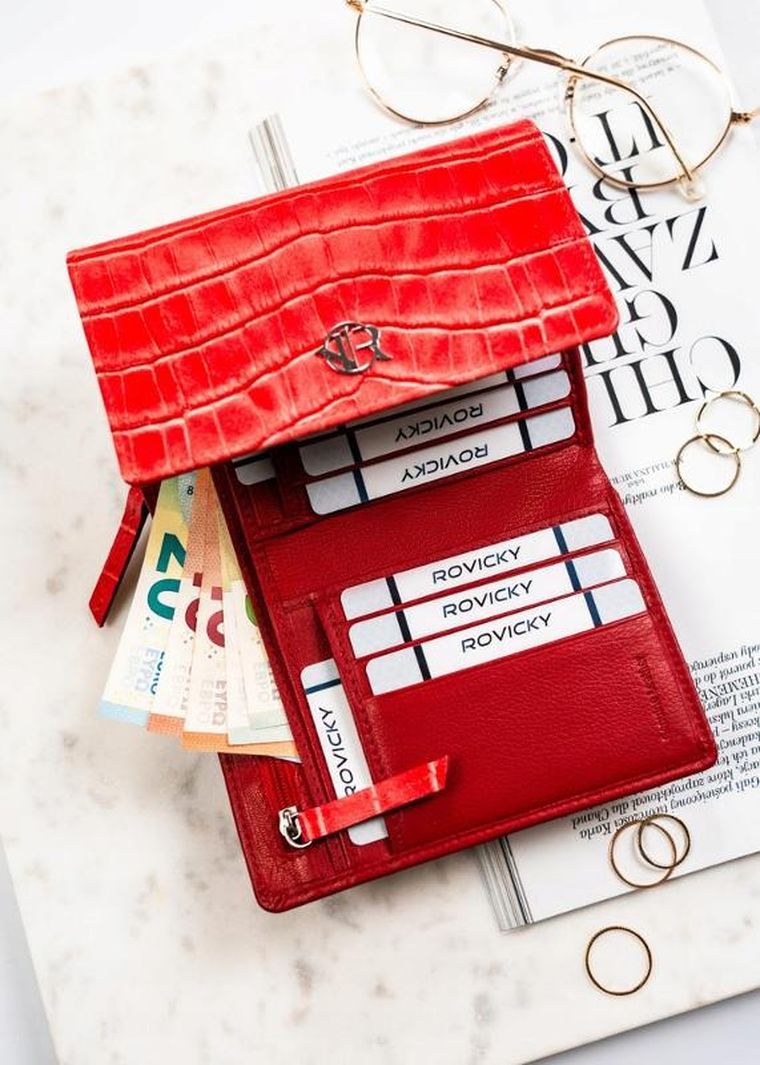 Portfel, czerwony, skórzany, Rovicky