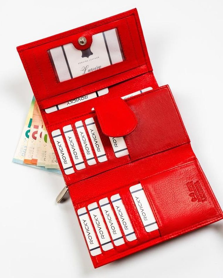 Portfel, czerwony, skórzany, Rovicky