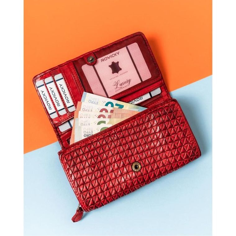 Portfel, czerwony, skórzany, Rovicky