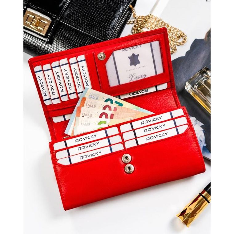 Portfel, czerwony, skórzany, Rovicky