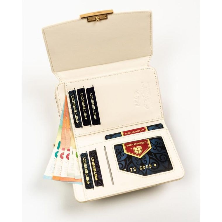 Portfel, ecru, skóra ekologiczna, RFID, Peterson