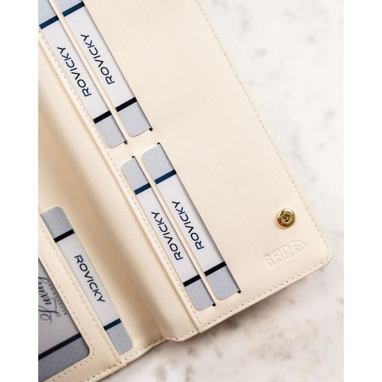 Portfel, ecru, skóra ekologiczna, RFID, Rovicky