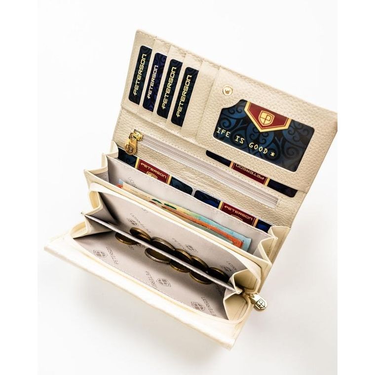 Portfel, ecru, skóra naturalna i ekologiczna, Peterson