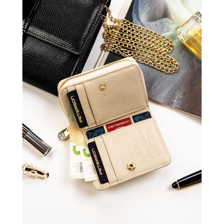 Portfel, ecru, skóra naturalna i ekologiczna, Peterson