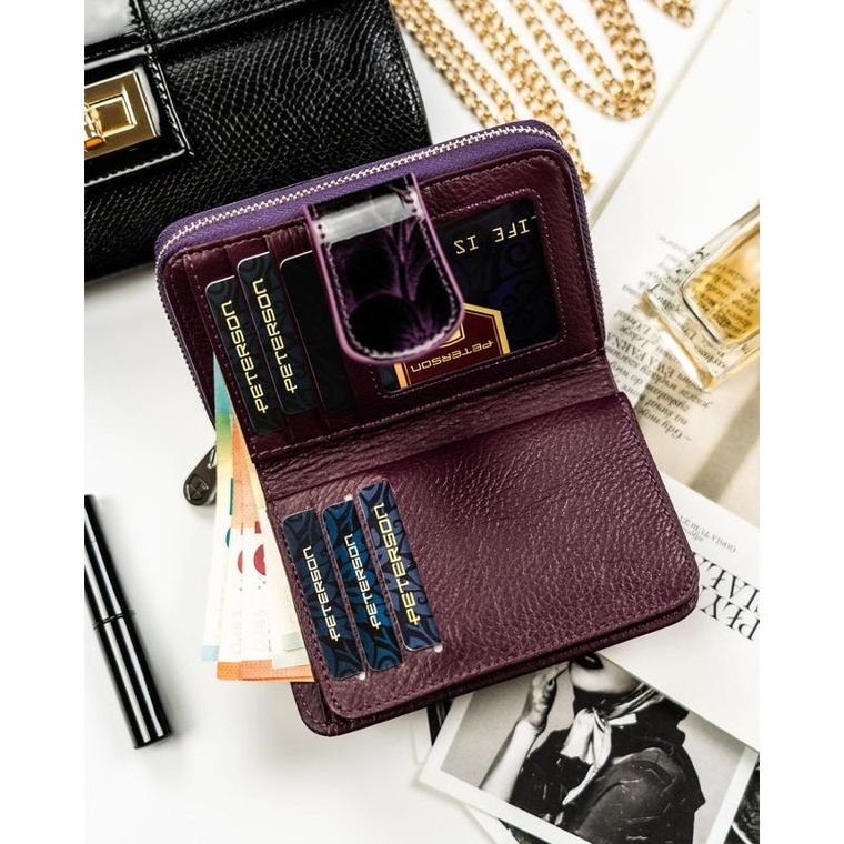 Portfel, fioletowy, skóra naturalna i ekologiczna, Peterson