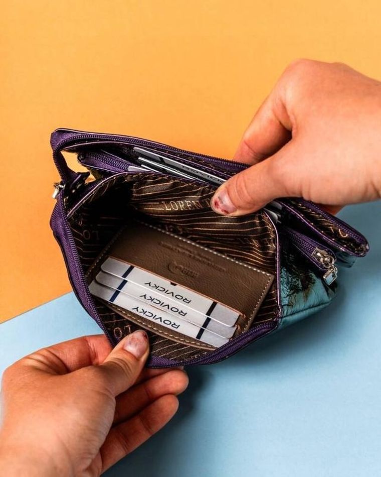 Portfel, fioletowy, skórzany, RFID, Lorenti