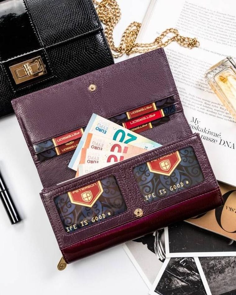 Portfel, fioletowy, skórzany, RFID, Peterson