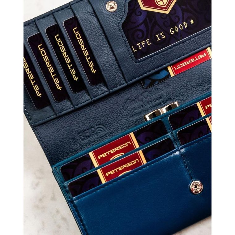 Portfel, granatowy, skóra ekologiczna, Peterson