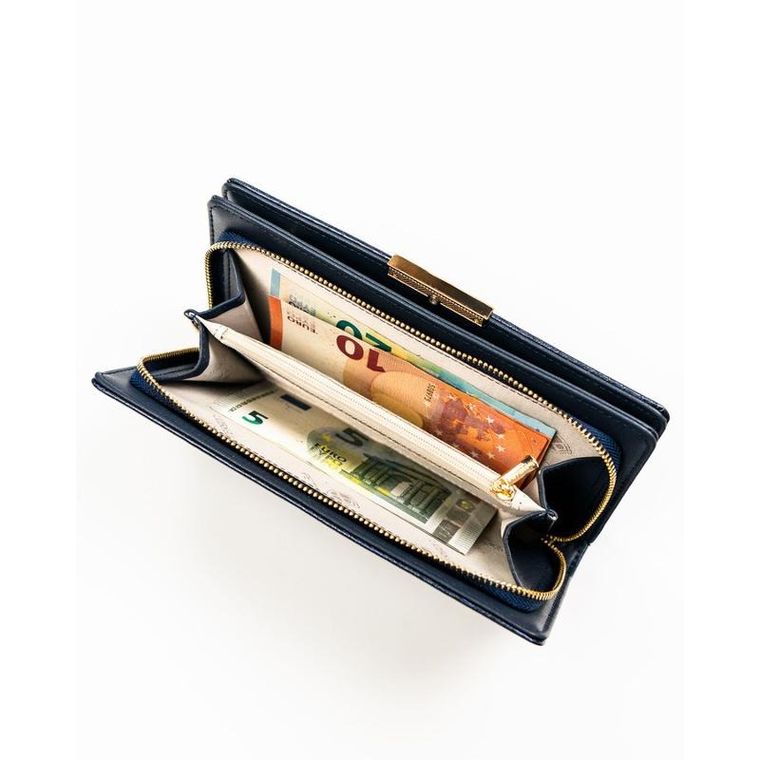 Portfel, granatowy, skóra ekologiczna, RFID, Peterson