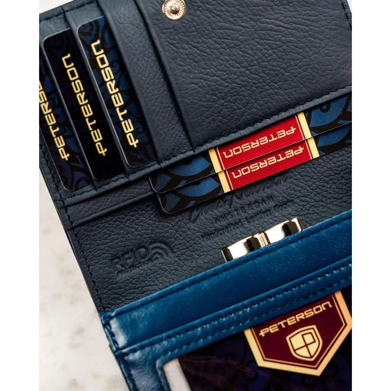 Portfel, granatowy, skóra ekologiczna, RFID, Peterson