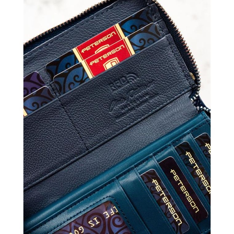 Portfel, granatowy, skórzany, Peterson
