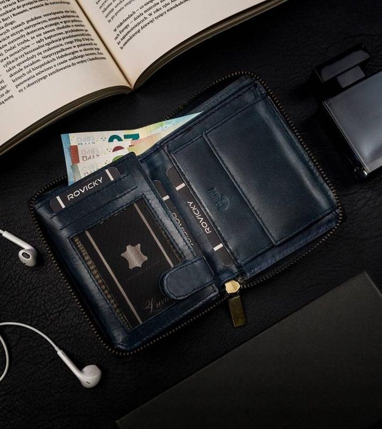 Portfel, granatowy, skórzany, RFID, Always Wild