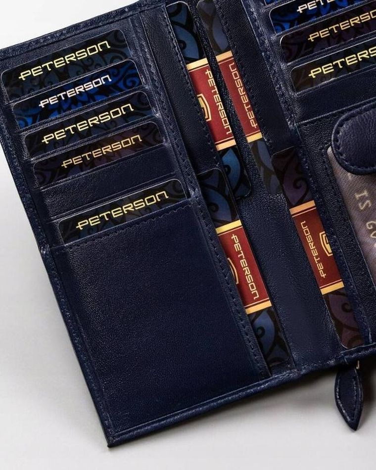 Portfel, granatowy, skórzany, RFID, Peterson