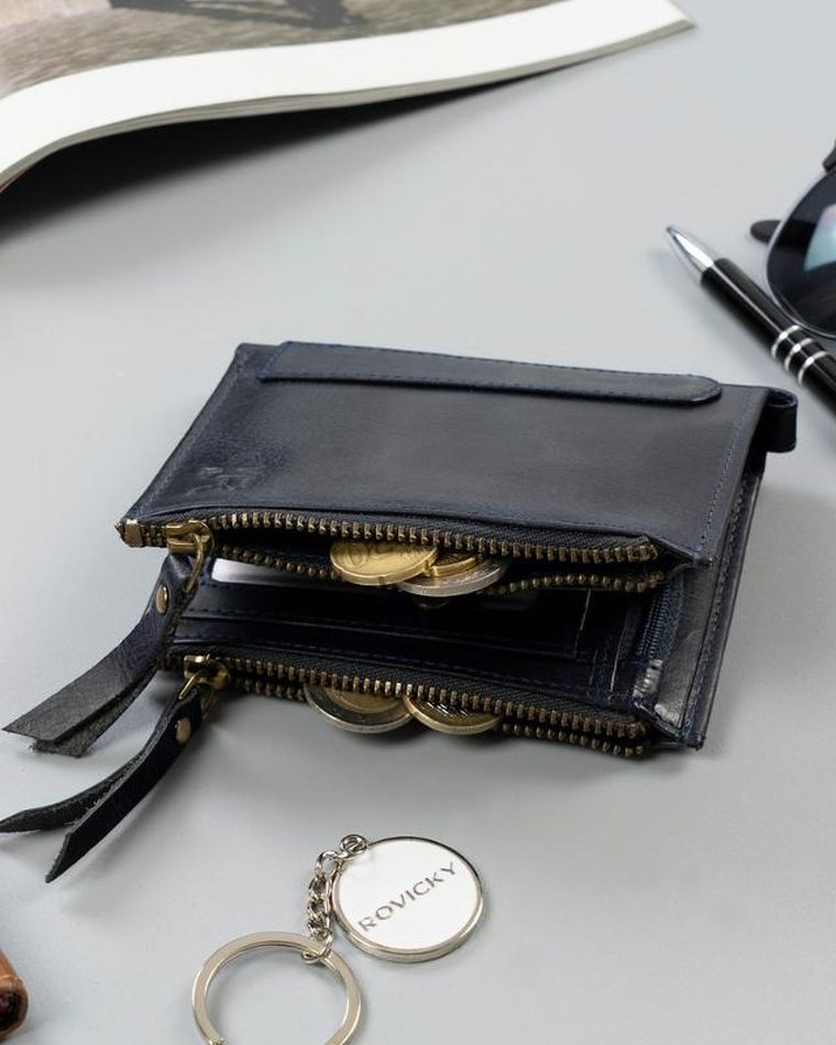 Portfel, granatowy, skórzany, RFID, Rovicky