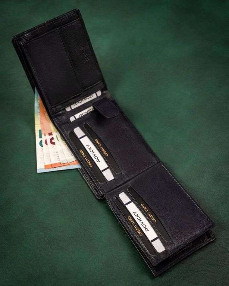 Portfel, granatowy, skórzany, RFID, Rovicky