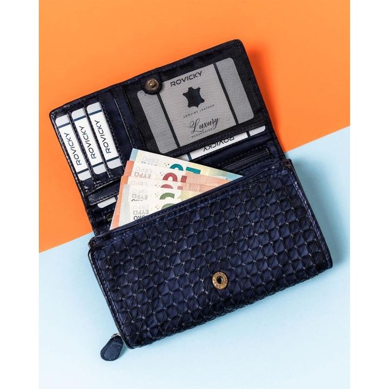 Portfel, granatowy, skórzany, Rovicky