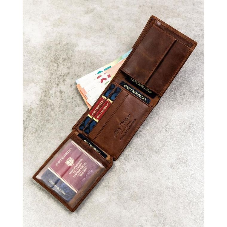 Portfel, jasnobrązowy, skórzany, Peterson