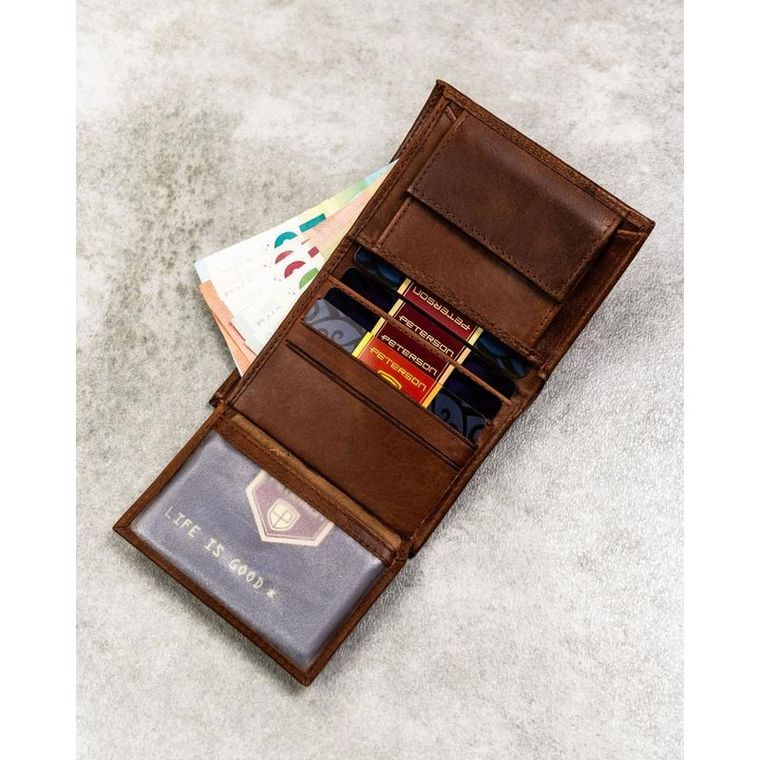 Portfel, jasnobrązowy, skórzany, RFID, Peterson