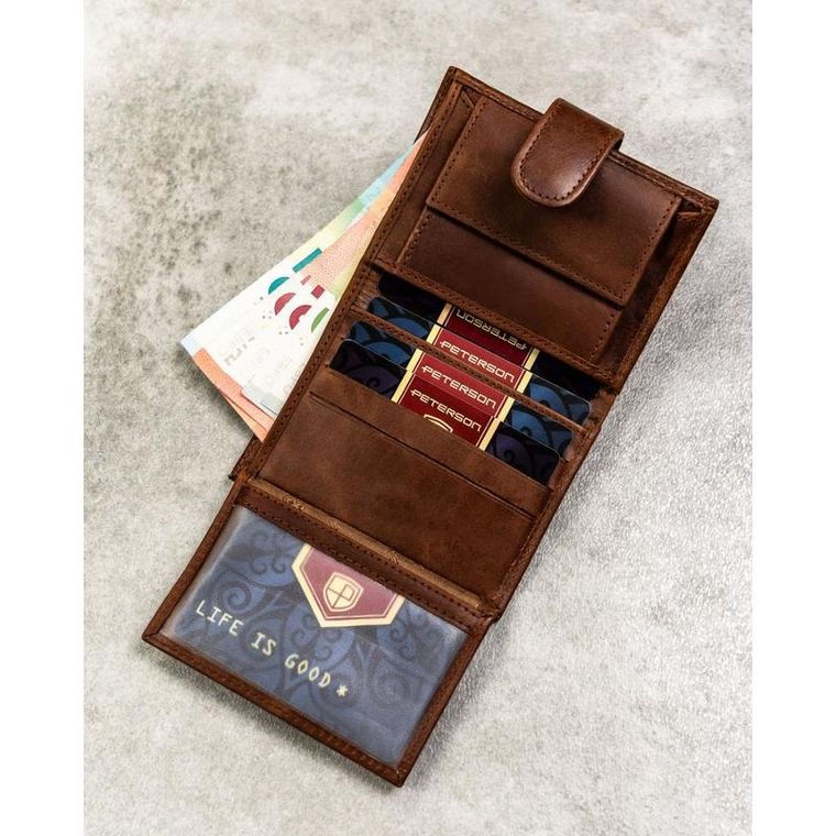 Portfel, jasnobrązowy, skórzany, RFID, Peterson