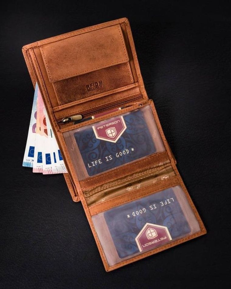 Portfel męski bez zapięcia z naturalnej skóry nubukowej, Peterson