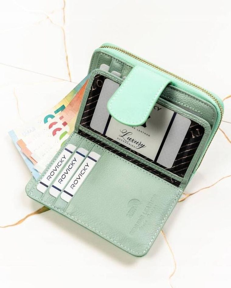 Portfel, miętowy, skórzany, Lorenti