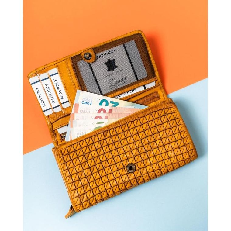 Portfel, musztardowy, skórzany, Rovicky