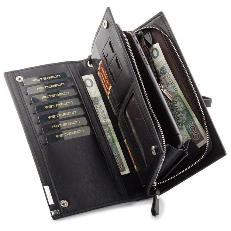 Portfel na karty, czarny, skóra ekologiczna, Peterson