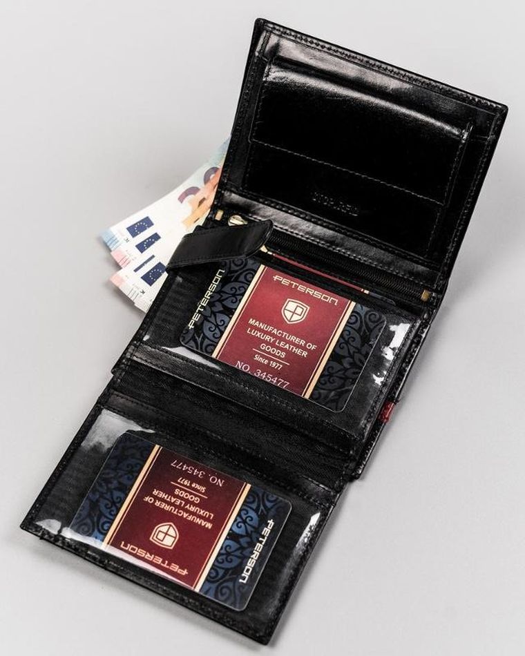 Portfel na karty, czarny, skórzany, RFID, Peterson