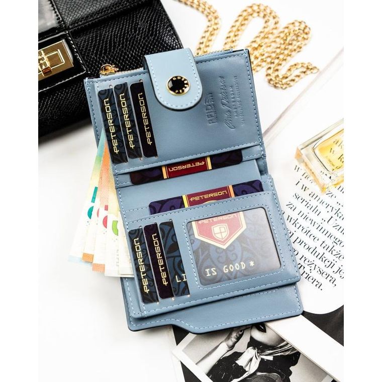 Portfel, niebieski, skóra ekologiczna, Peterson