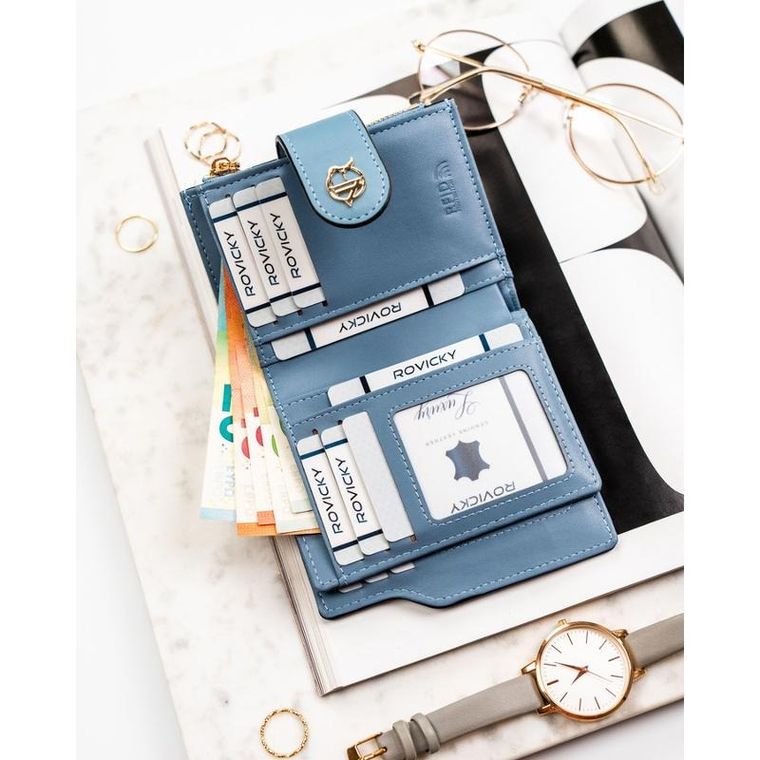 Portfel, niebieski, skóra ekologiczna, RFID, Rovicky